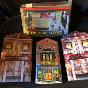 LIKE NEW FOUR HERSEY & COCA COLA TINS